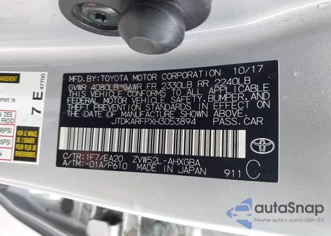 2017 Toyota Prius Prime Premium z USA, uszkodzony, nr VIN JTDKARFPXH3053894